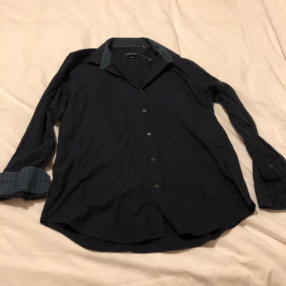Bugatchi Men’s Button Up Shirt with Patterned Cuff and Neck Size Large